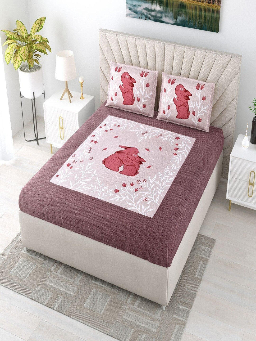Bombay Spreads Red Floral 180 TC King Bedsheet with 2 Pillow Covers