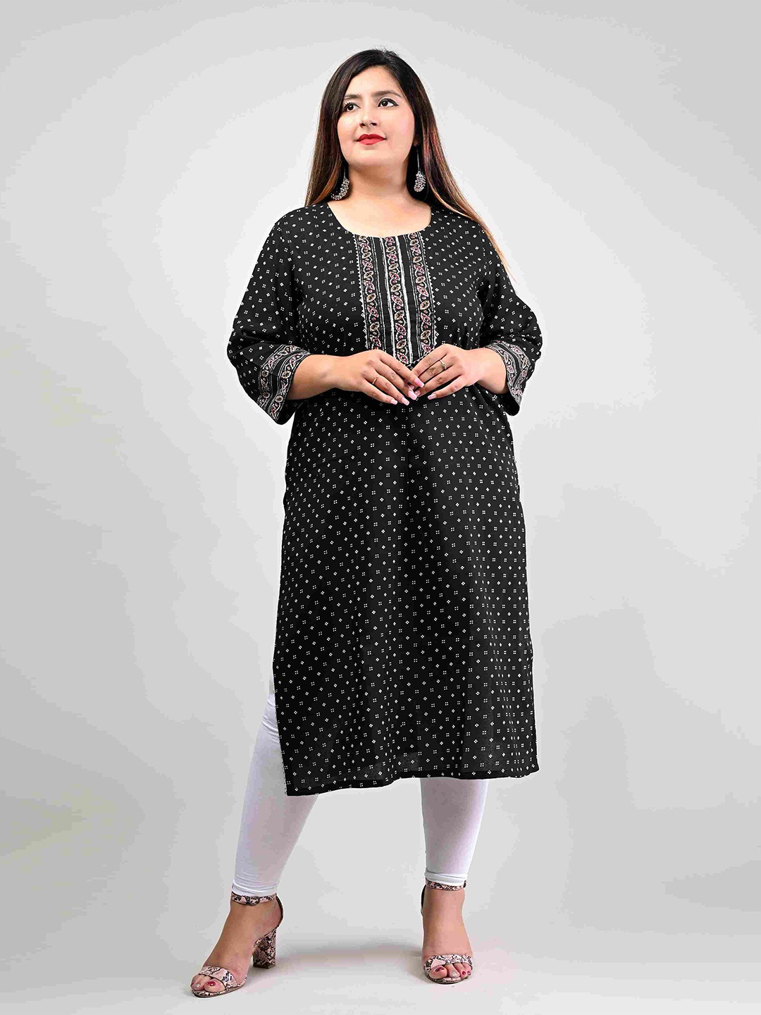 

Toodle Plus Geometric Printed Gotta Patti Cotton Kurta, Black