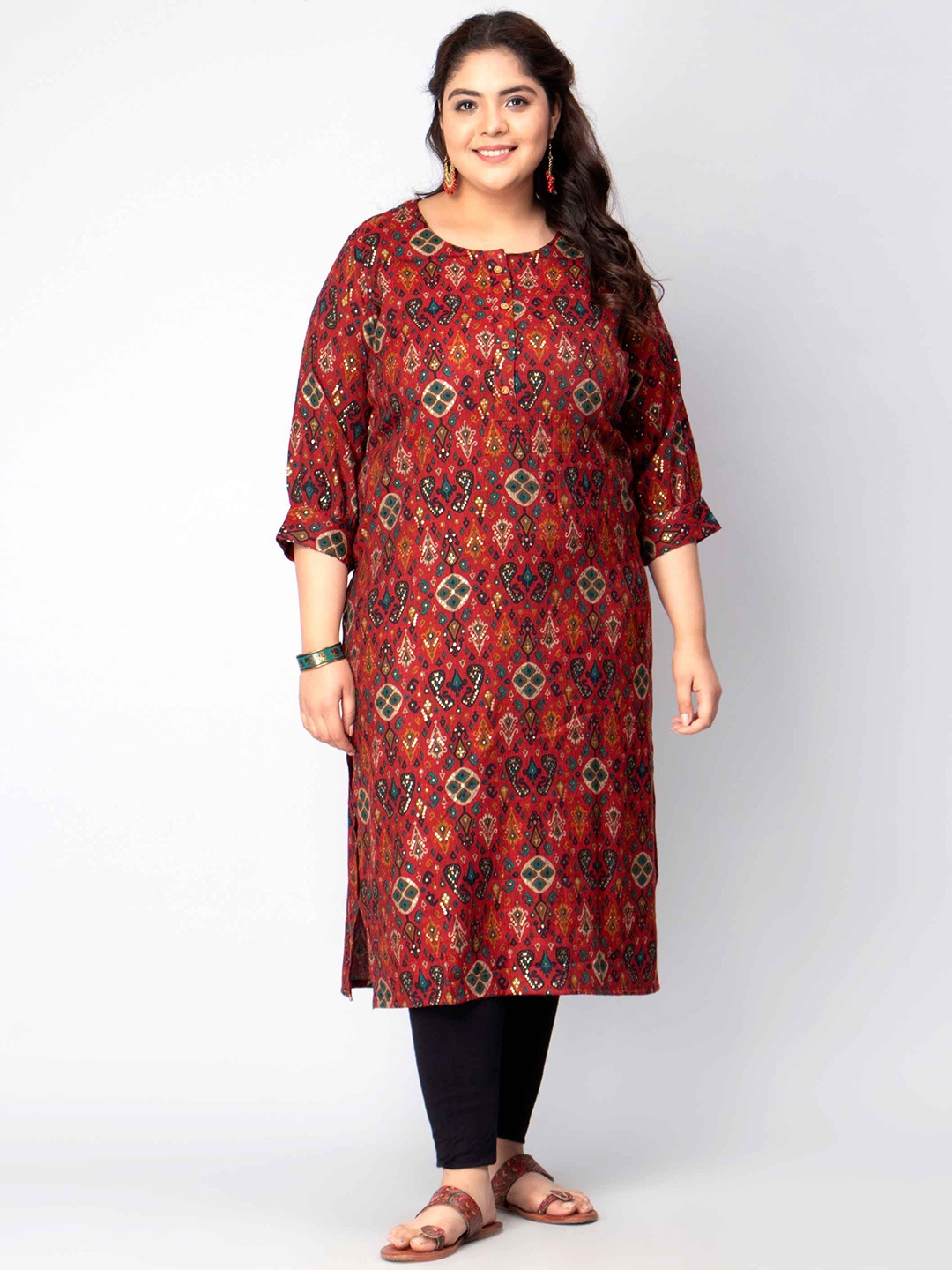 

Toodle Plus Size Printed Kurta, Maroon