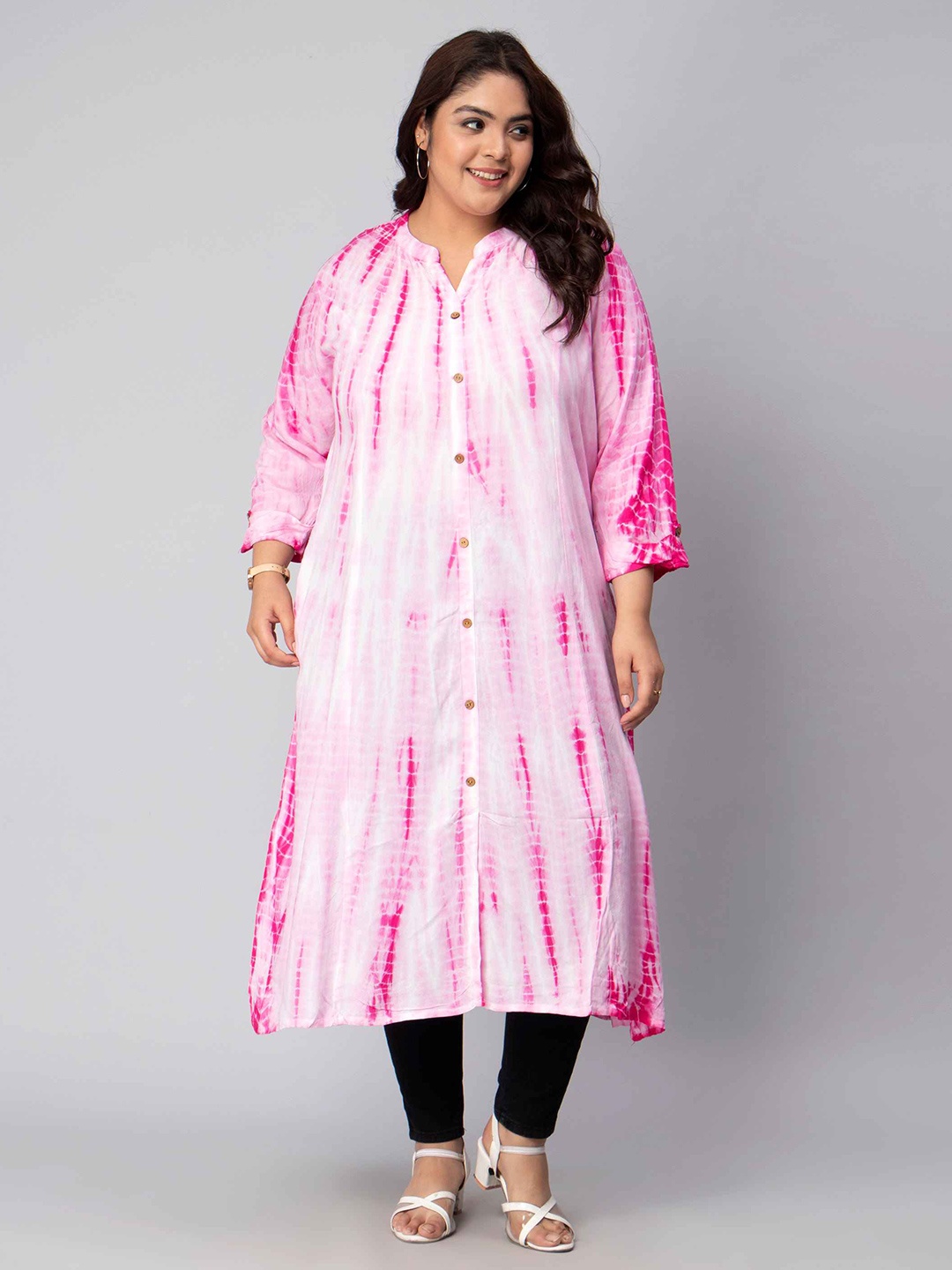 

Toodle Plus Size Tie Dye Printed Kurta, Pink