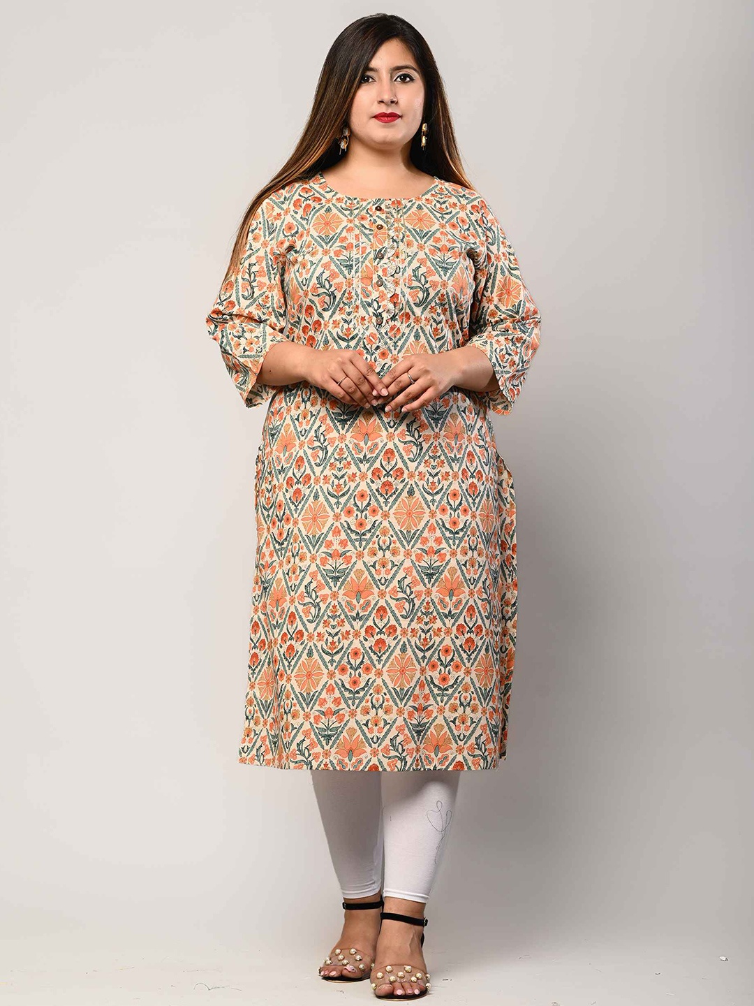 

Toodle Plus Woven Design Square Neck Printed A-Line Kurta, Off white