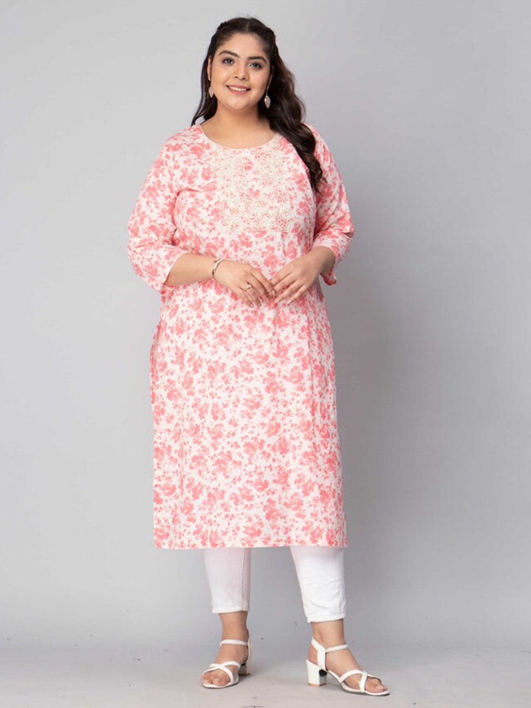 

Toodle Plus Abstract Printed Zari Cotton Straight Kurta, Pink