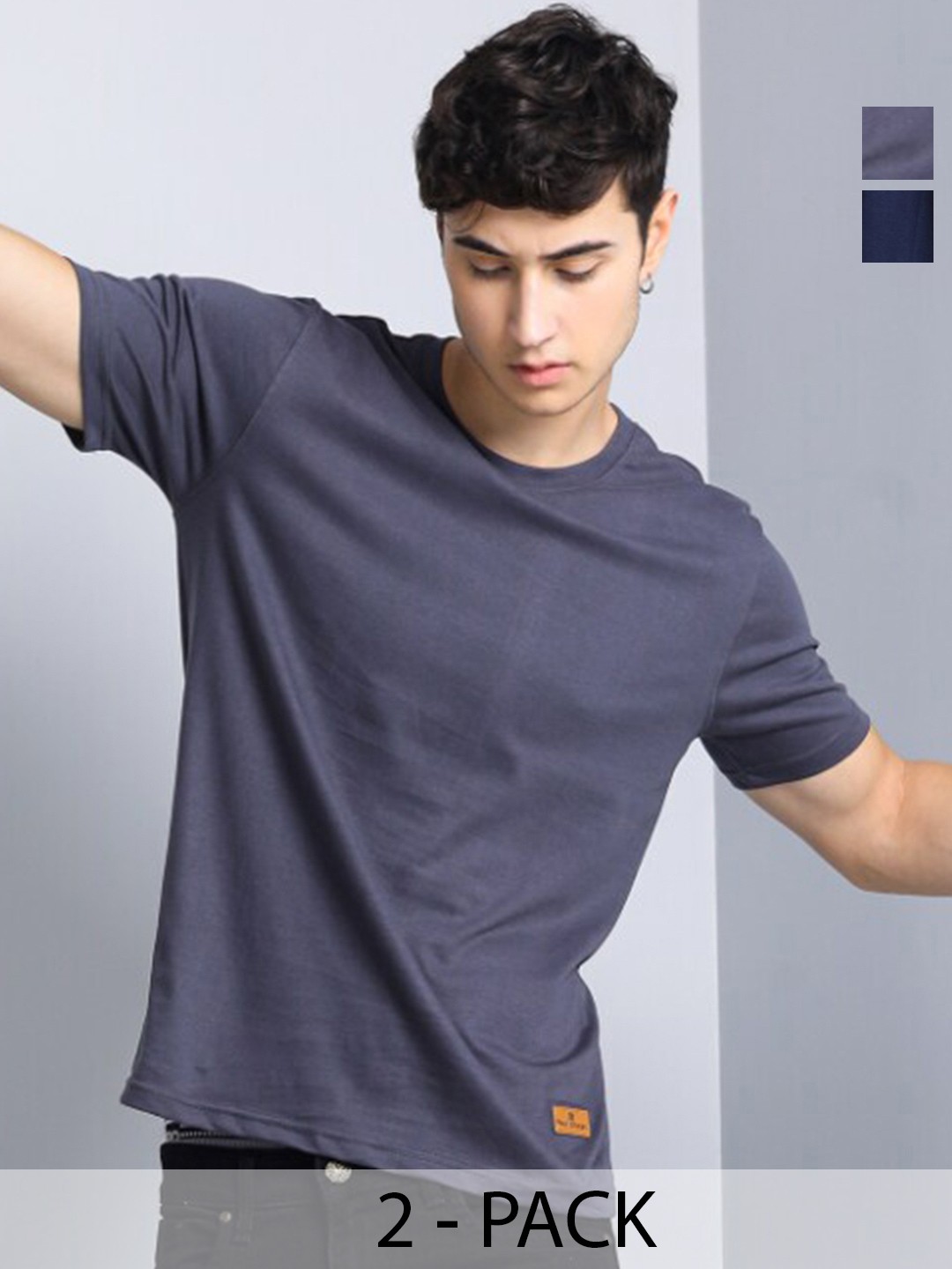 

PAUL STREET Pack of 2 Bio Finish Pure Cotton Slim Fit T-shirts, Grey