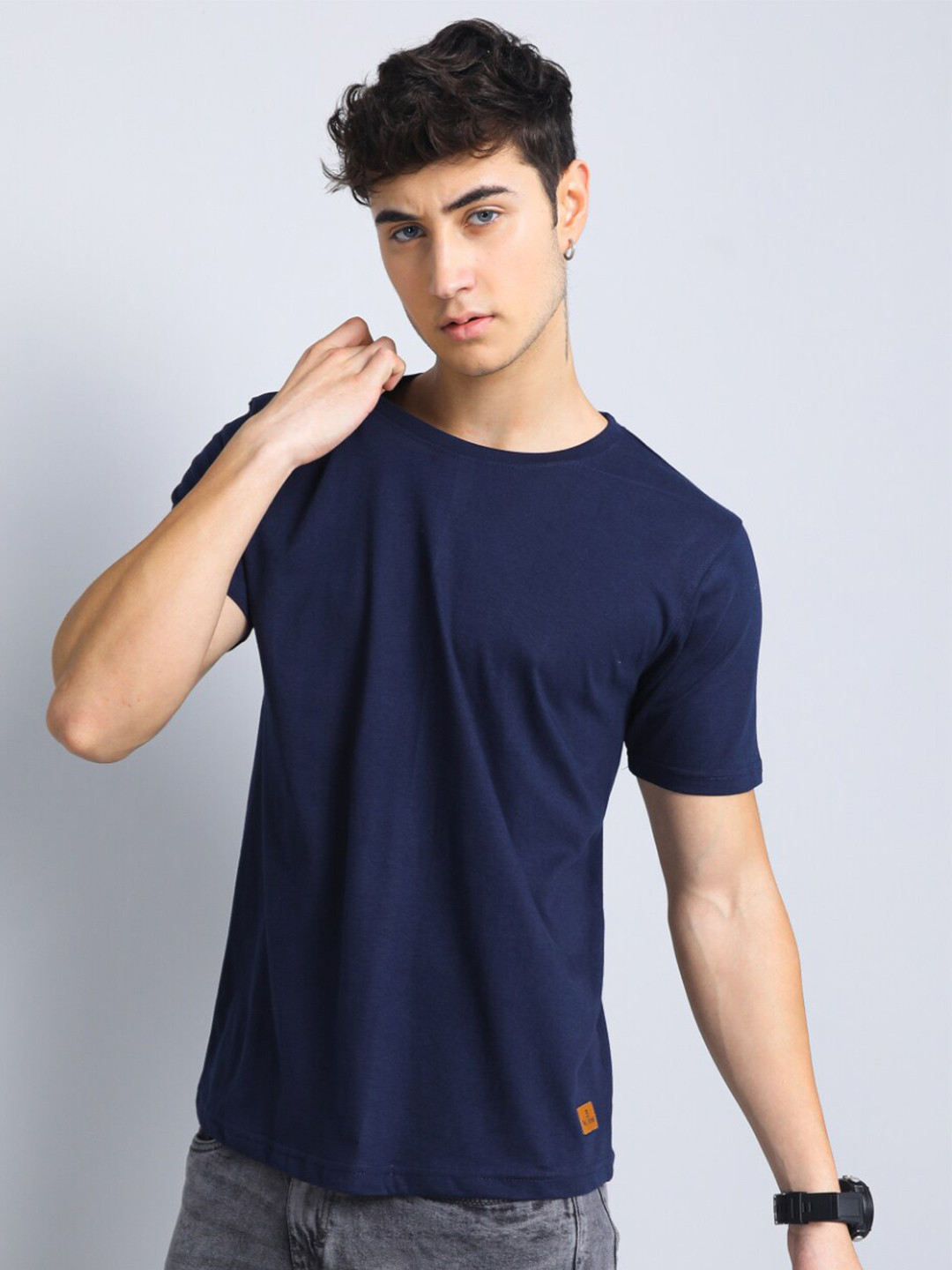 

PAUL STREET Pack of 2 Bio Finish Pure Cotton Slim Fit T-shirts, Navy blue