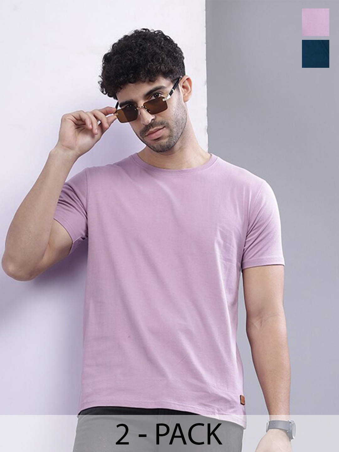 

PAUL STREET Pack of 2 Bio Finish Pure Cotton Slim Fit T-shirts, Mauve
