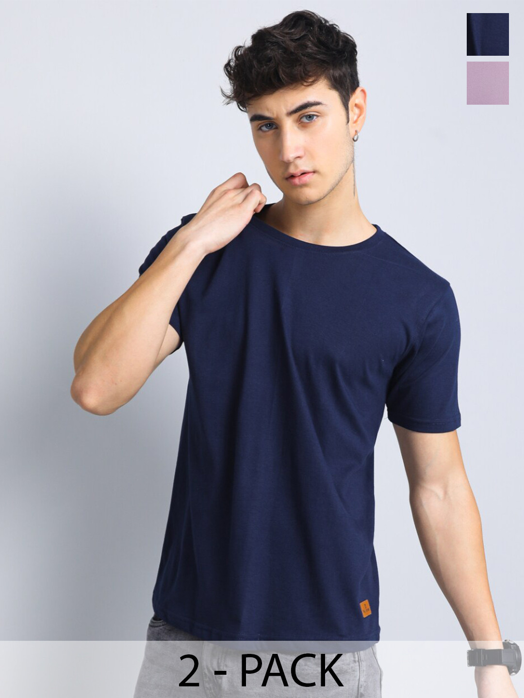 

PAUL STREET Pack of 2 Bio Finish Pure Cotton Slim Fit T-shirts, Navy blue