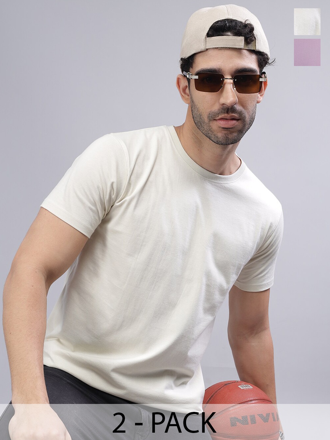

PAUL STREET Pack of 2 Bio Finish Pure Cotton Slim Fit T-shirts, Cream