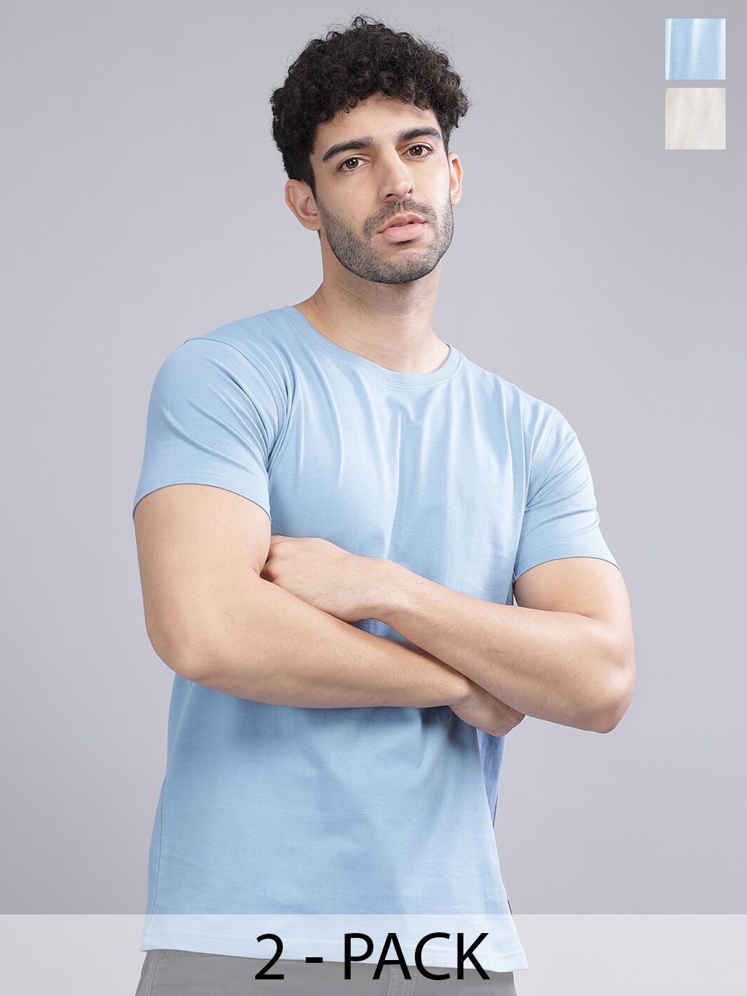 

PAUL STREET Pack of 2 Bio Finish Pure Cotton Slim Fit T-shirts, Blue