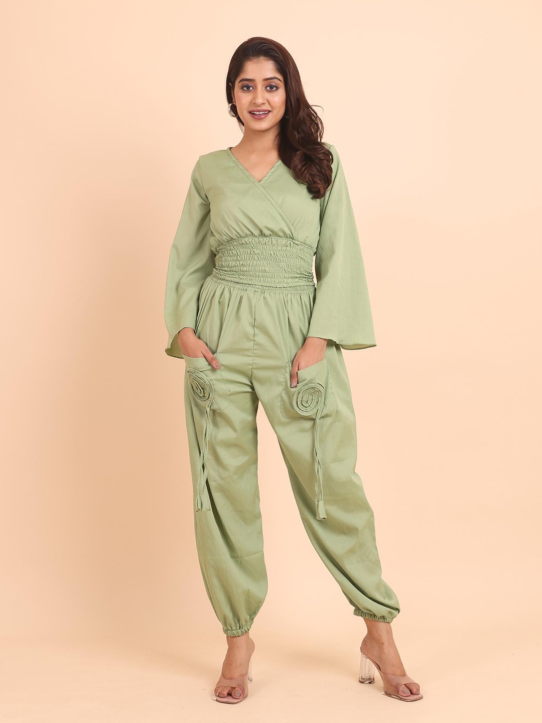 

Disli V-Neck Long Sleeves Top With Joggers, Green