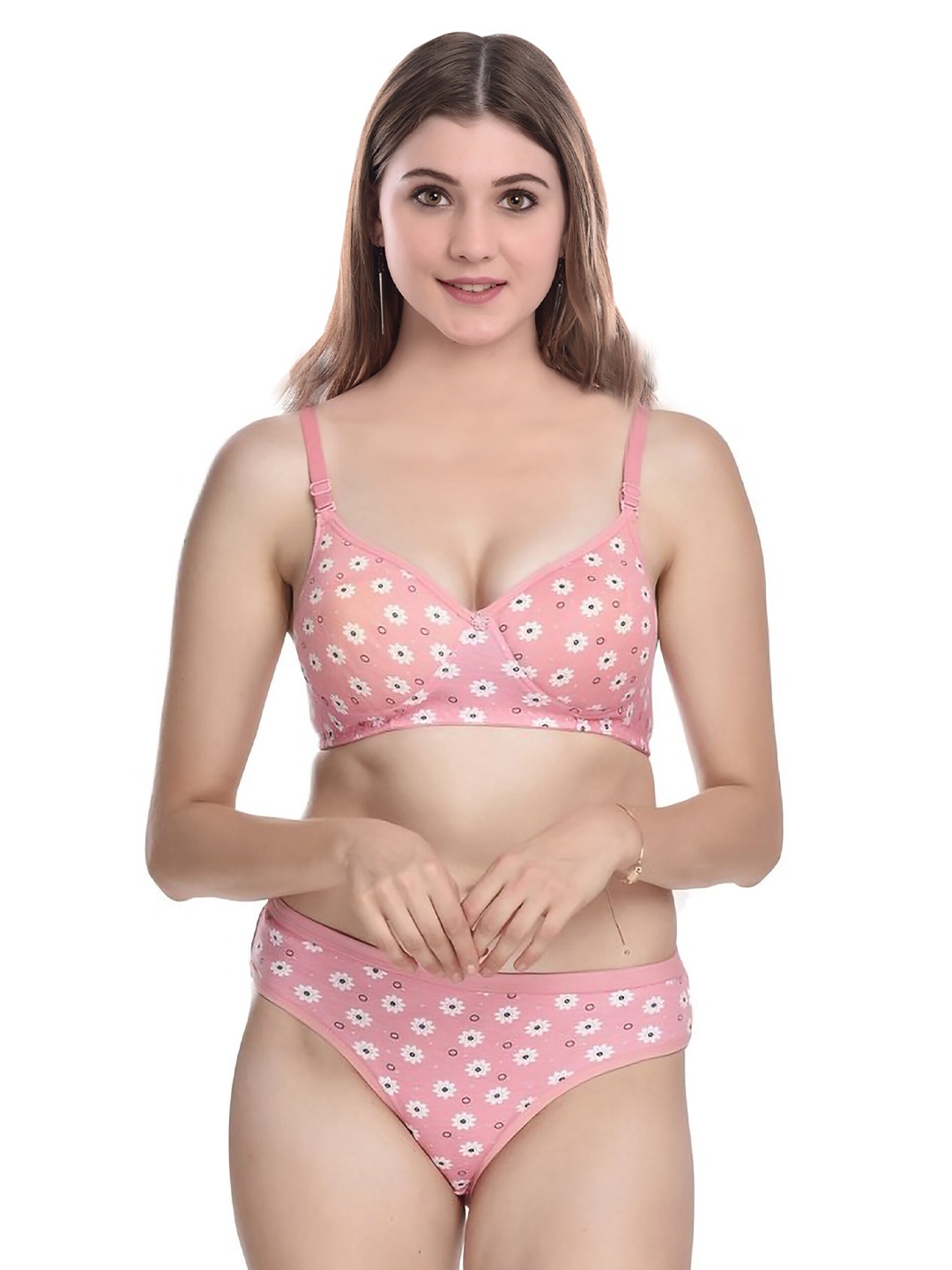 

Aamarsh Printed Lightly Padded Cotton Lingerie Set, Pink