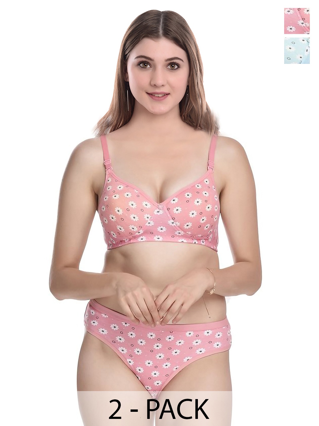 

Aamarsh Pack Of 2 Printed Lightly Padded Cotton Lingerie Set, Pink