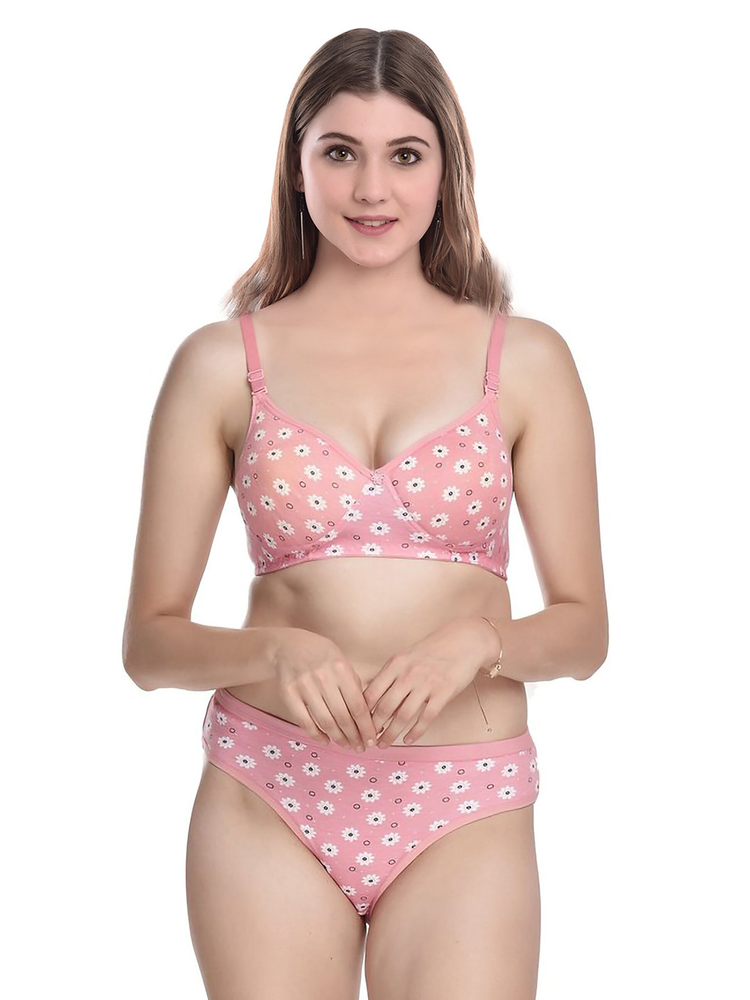 

AROUSY Floral Printed Cotton Lingerie Set, Pink