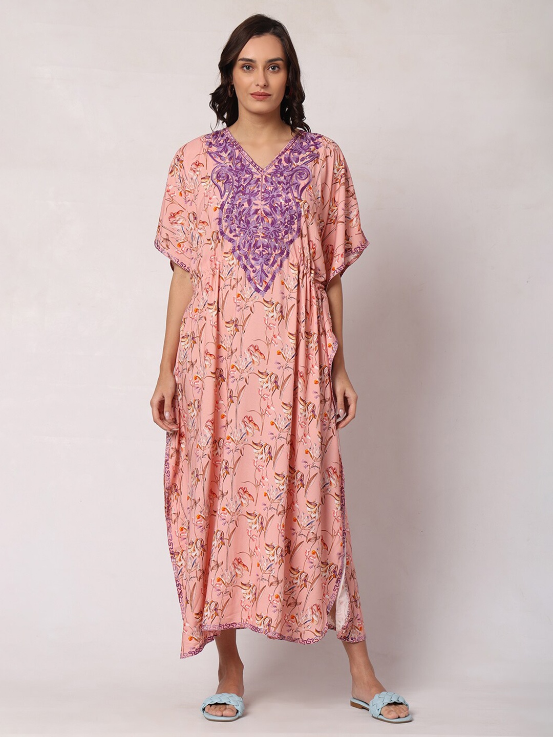 

CRAFTBAZAR Floral Printed Maternity Kaftan Maxi Dress, Purple