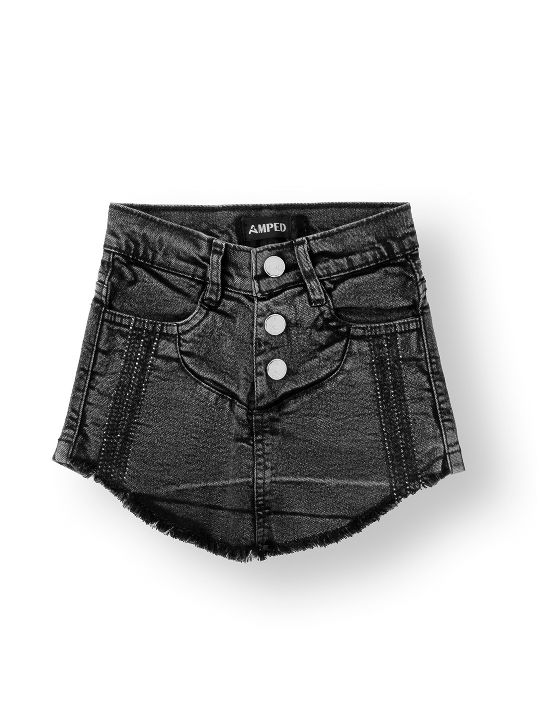 AMPED Girls Washed Regular Fit Pure Cotton Denim Skort, Grey