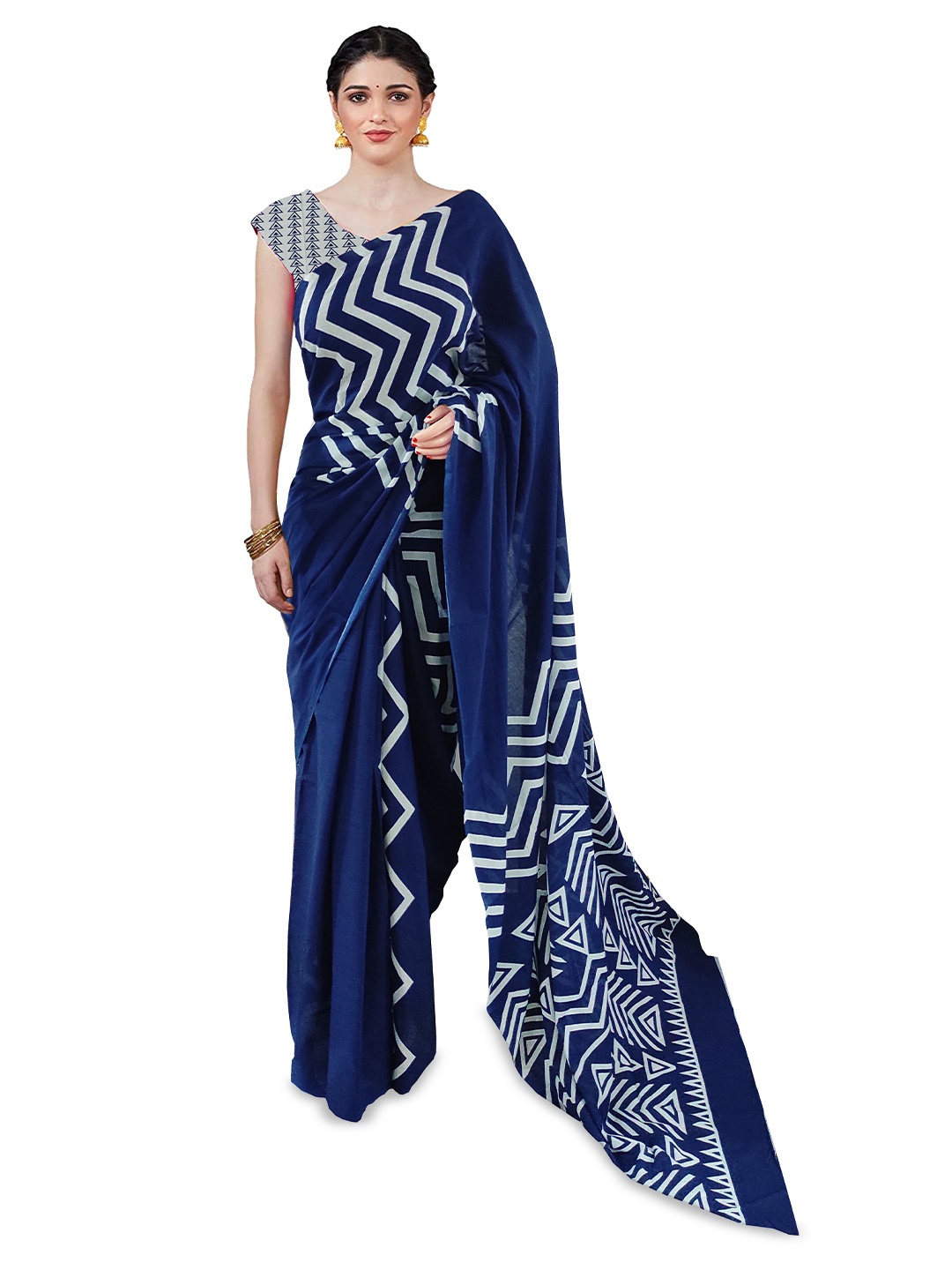 

NIKHILAM Leheriya Block Printed Pure Cotton Saree, Blue