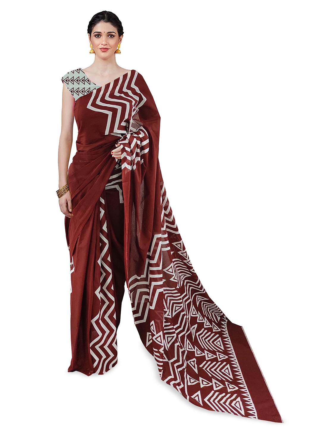 

NIKHILAM Leheriya Block Printed Pure Cotton Saree, Maroon