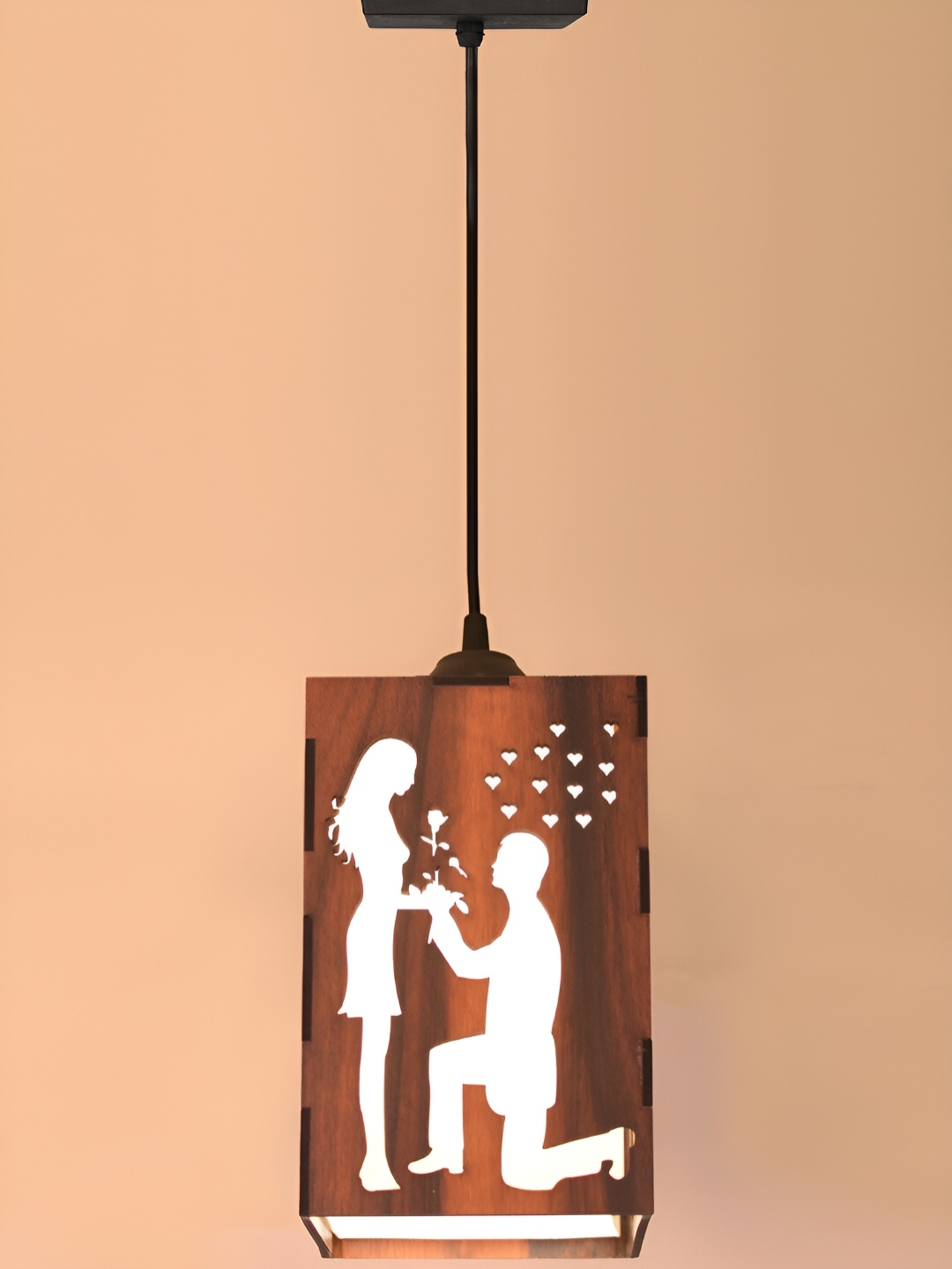 

Gojeeva Brown & White Textured Traditional Wooden Ceiling Lamp
