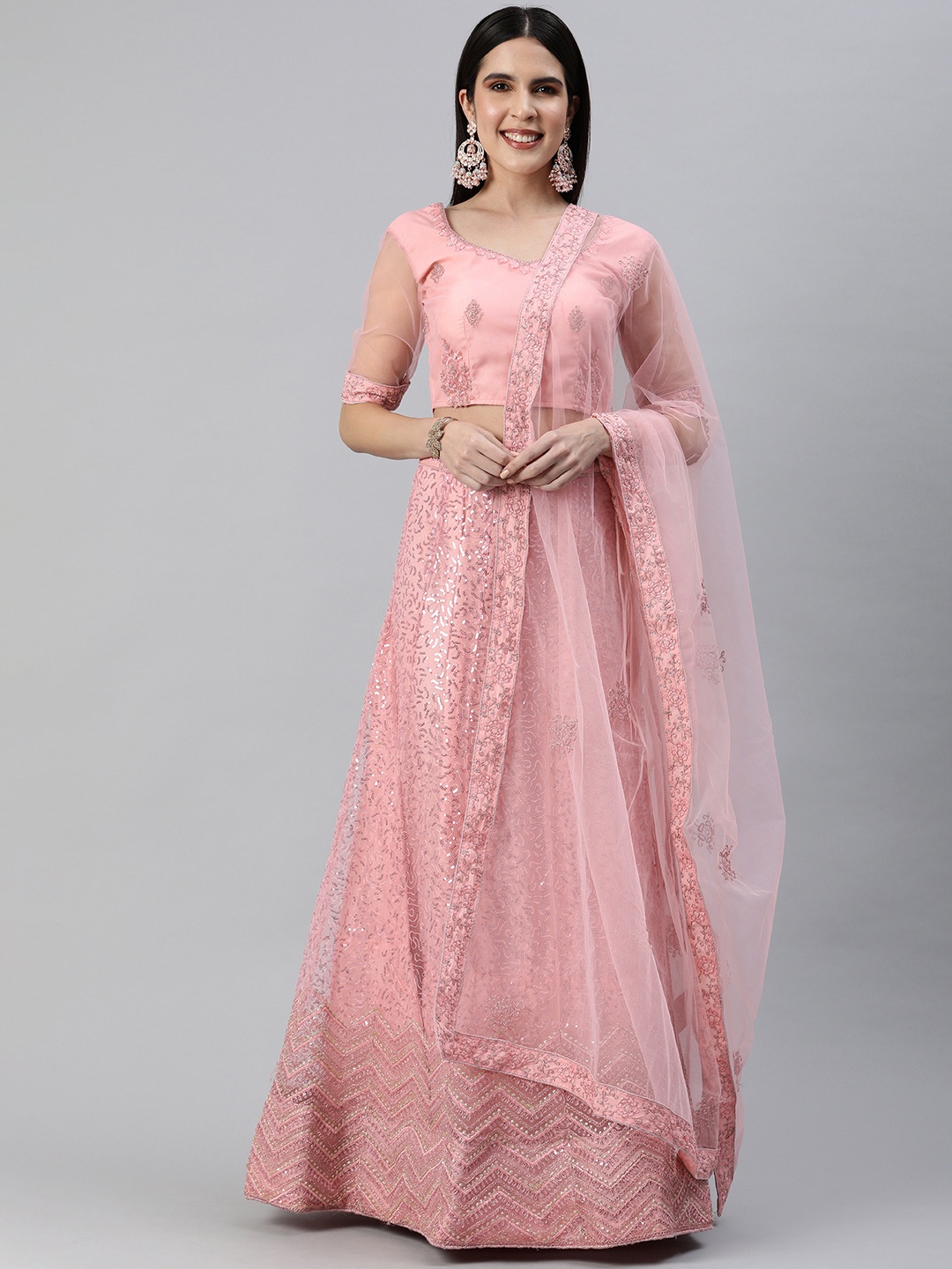 

flaher Unstitched Lehenga & Blouse With Dupatta, Peach