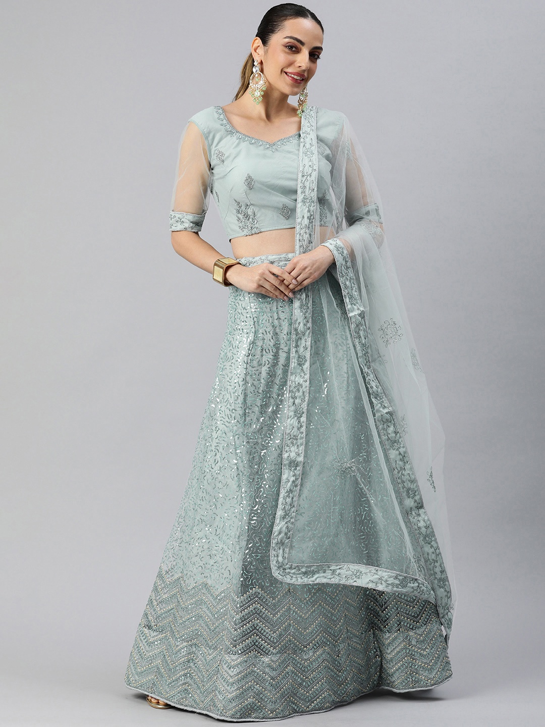 

flaher Unstitched Lehenga & Blouse With Dupatta, Green