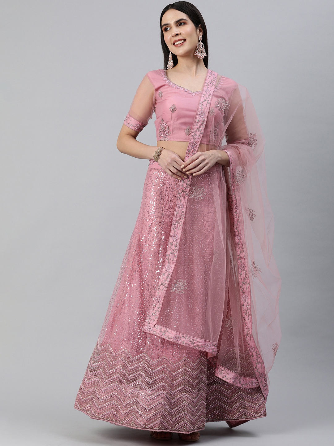 

flaher Zardozi Unstitched Lehenga & Blouse With Dupatta, Pink