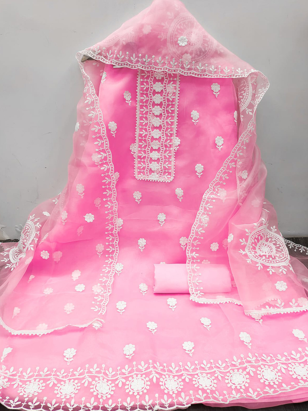 

ZEEPKART Ethnic Motifs Embroidered Unstitched Dress Material, Pink