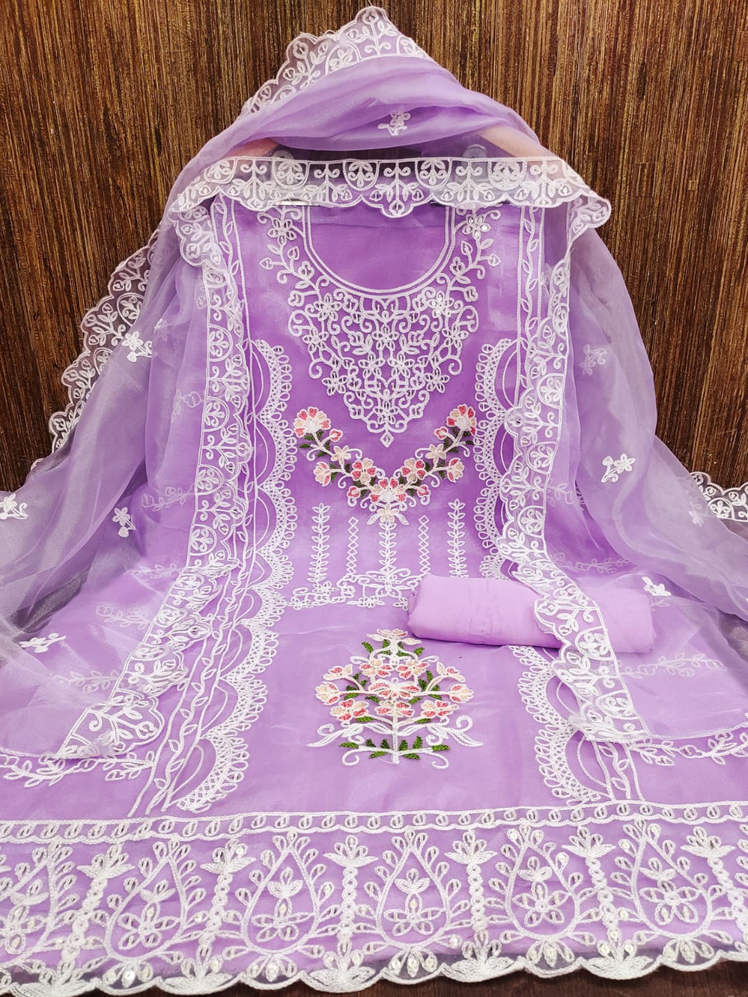

ZEEPKART Floral Woven Design Unstitched Dress Material, Violet