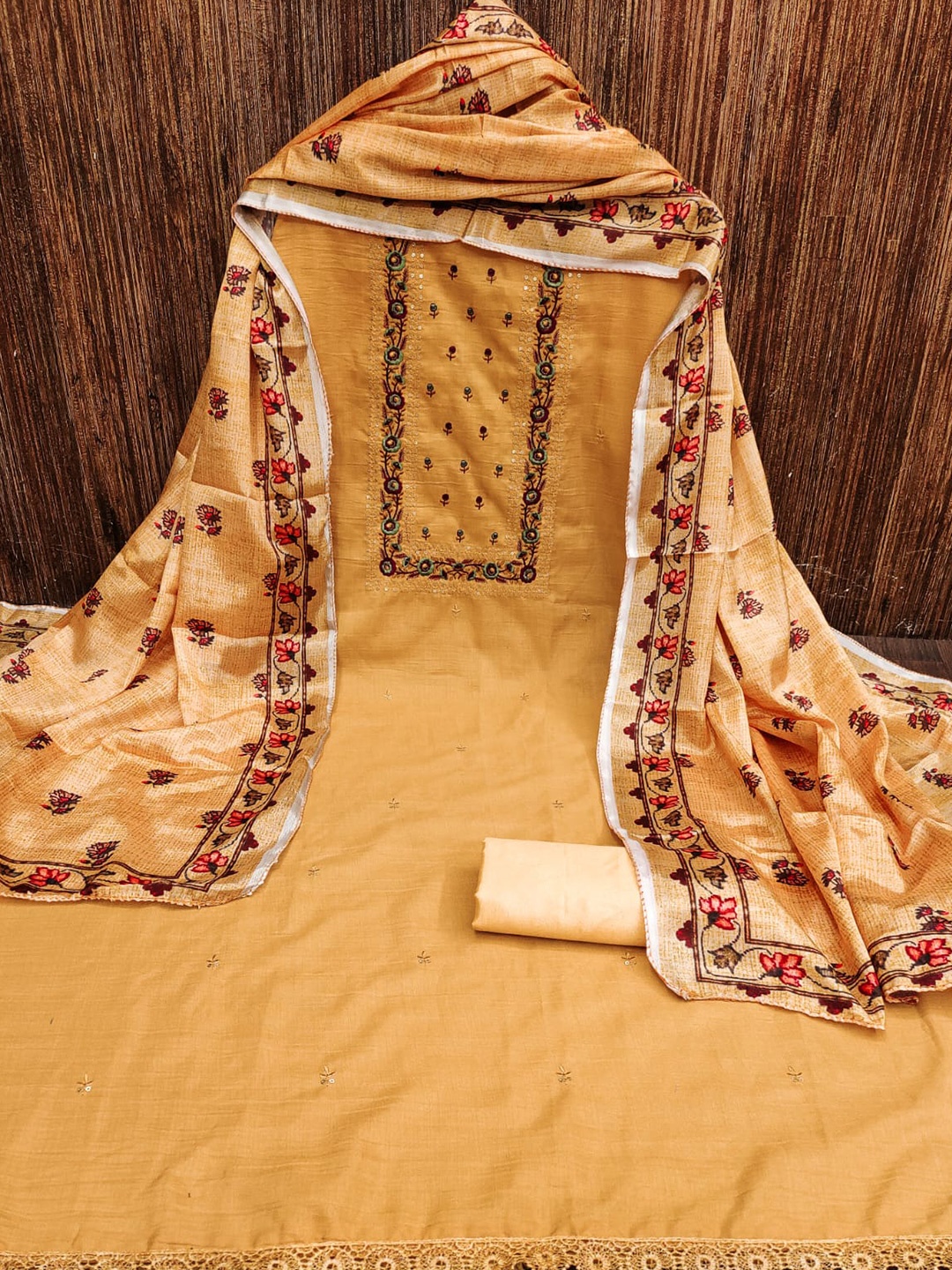 

ZEEPKART Embroidered Unstitched Dress Material, Mustard