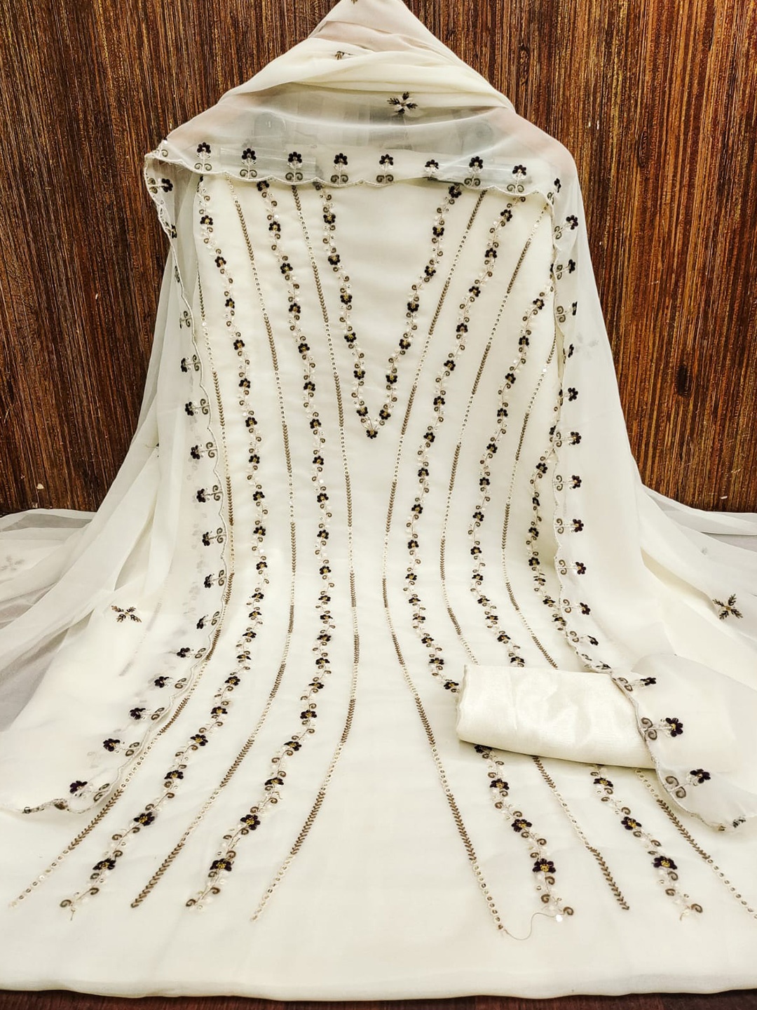 

ZEEPKART Floral Embroidered Unstitched Dress Material, White