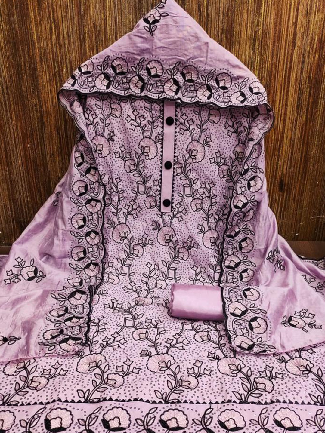 

ZEEPKART Floral Embroidered Jute Cotton Unstitched Dress Material, Purple