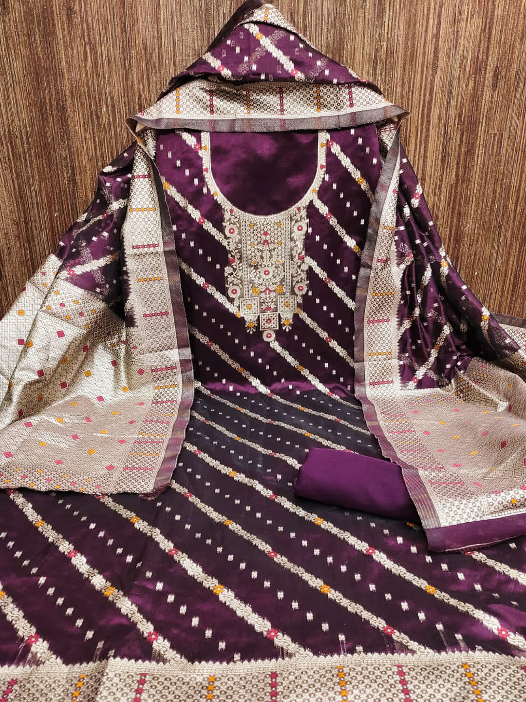 

ZEEPKART Floral Woven Design Unstitched Dress Material, Purple
