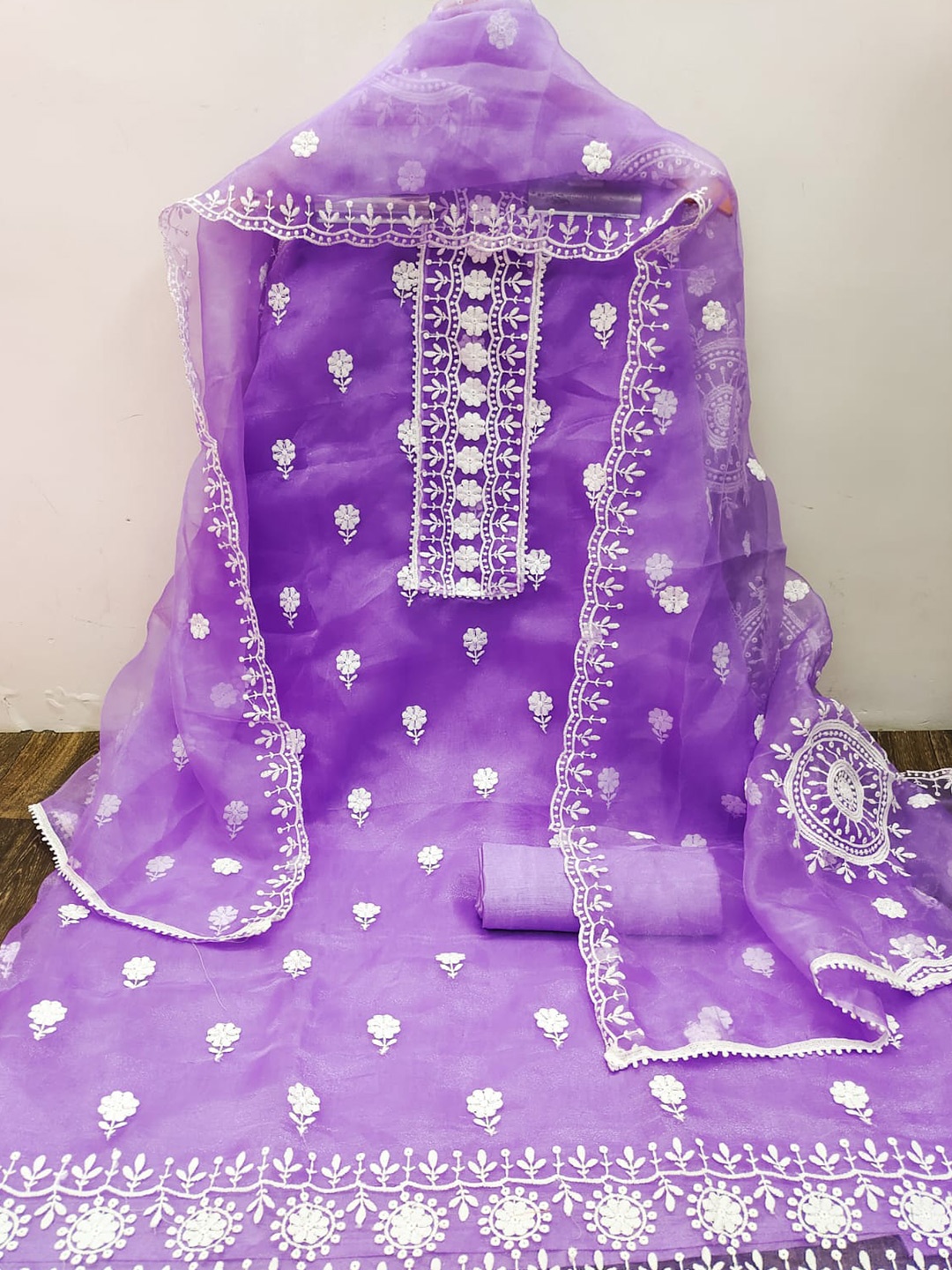 

ZEEPKART Floral Embroidered Unstitched Dress Material, Violet