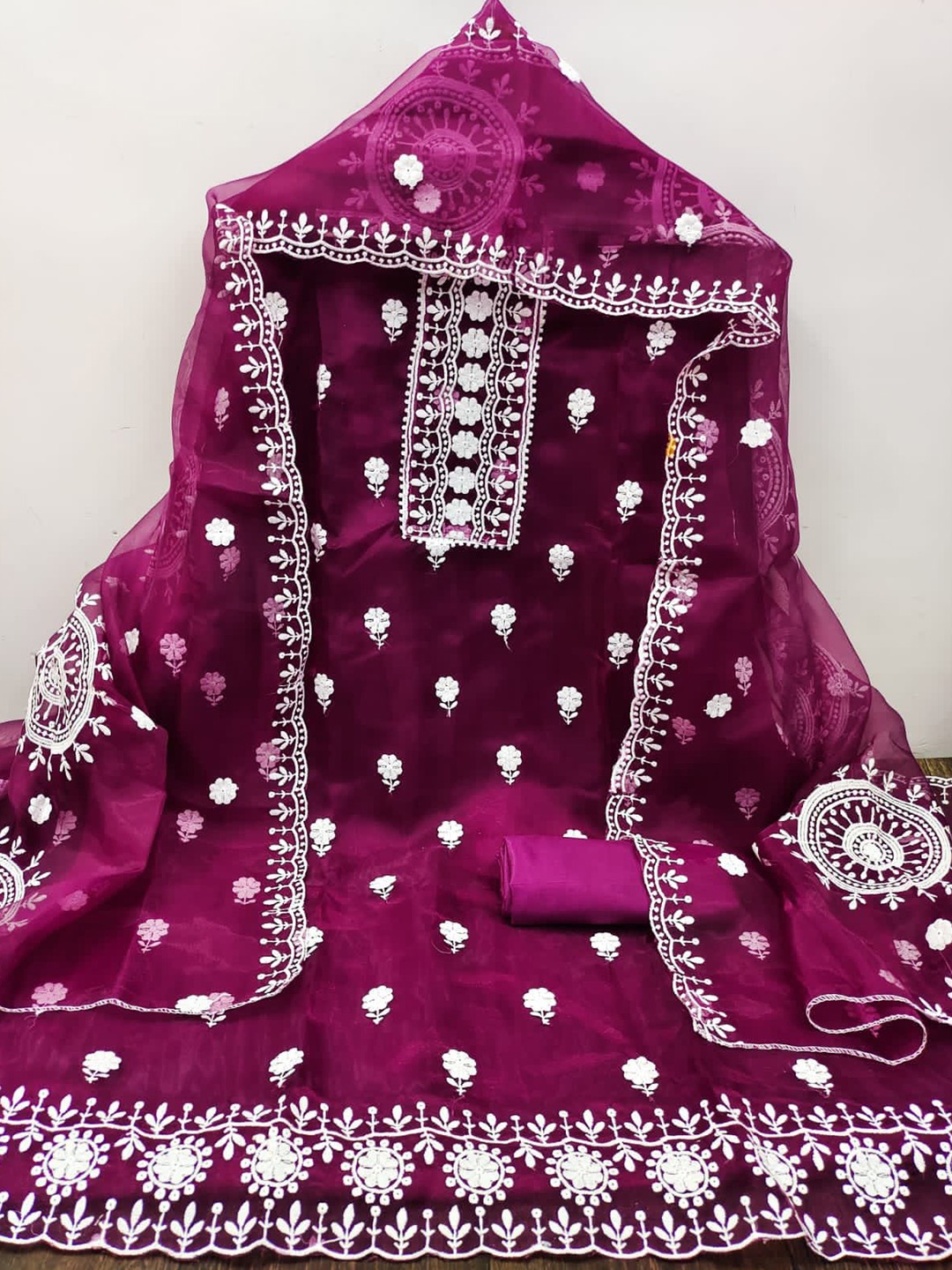 

ZEEPKART Floral Embroidered Unstitched Dress Material, Purple