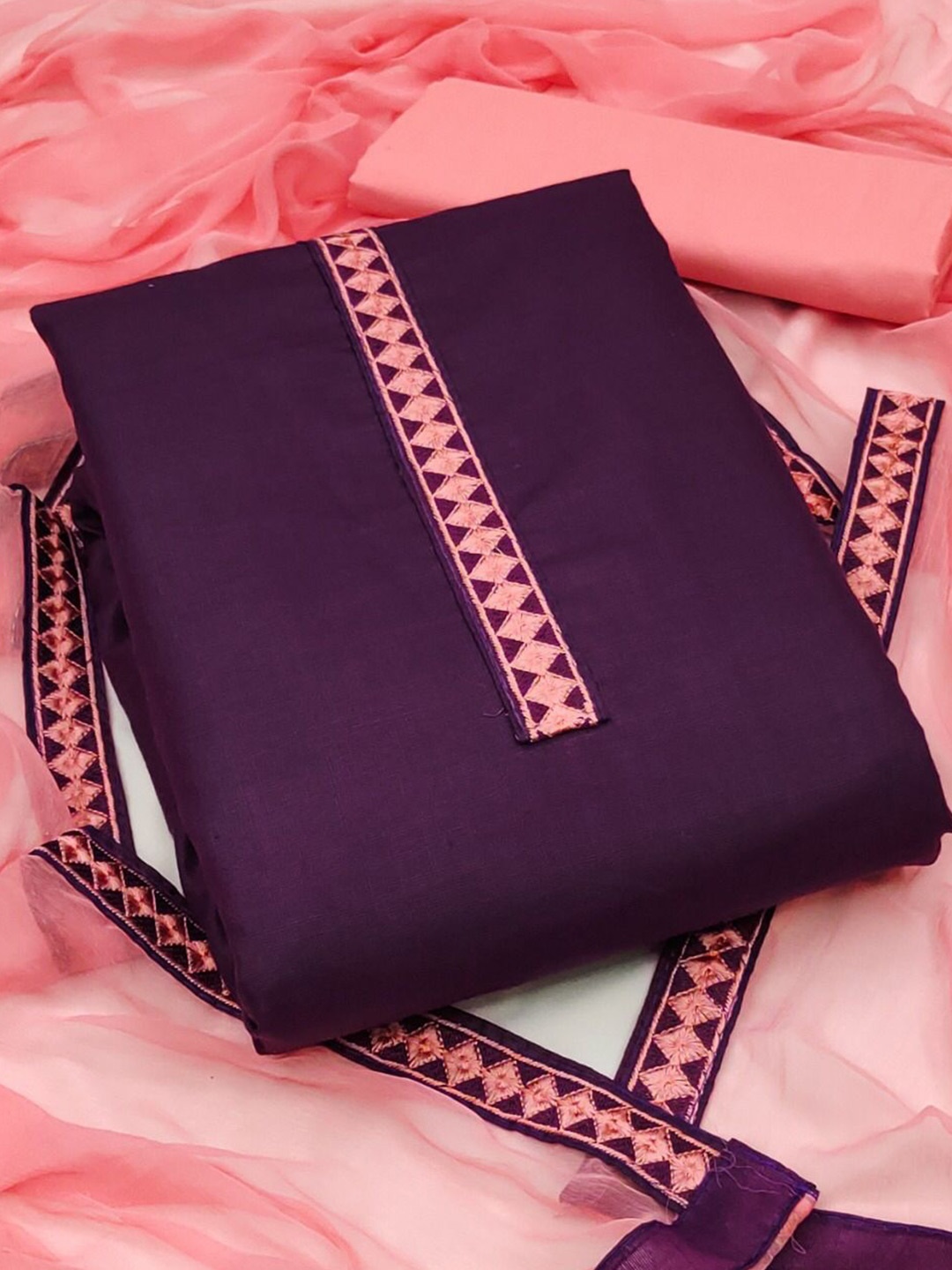 

ZEEPKART Jute Cotton Unstitched Dress Material, Purple