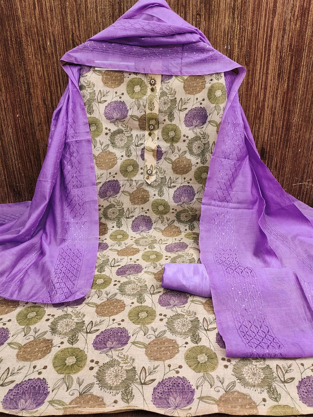 ZEEPKART Floral Printed Unstitched Dress Material, Violet