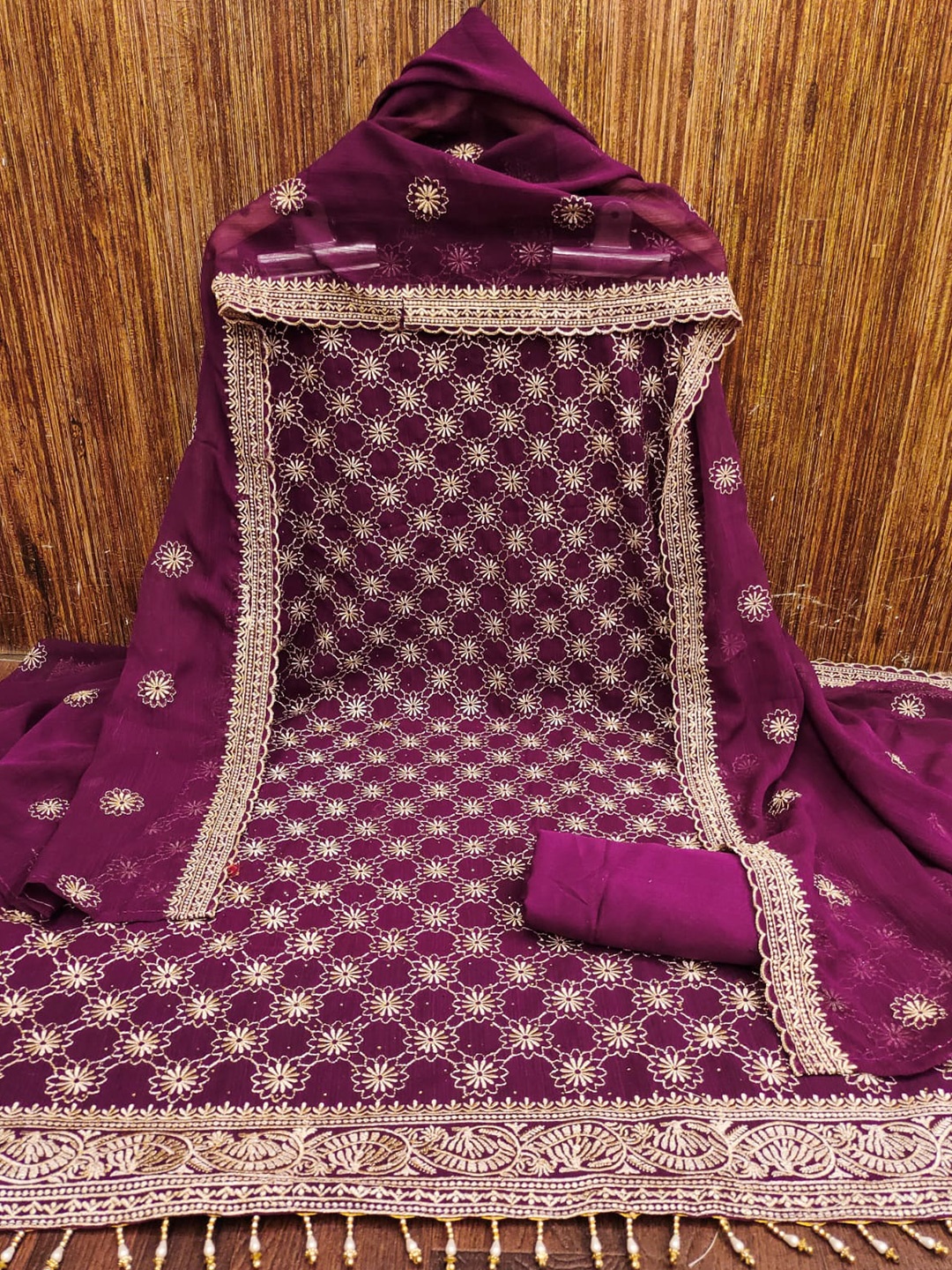 

ZEEPKART Floral Embroidered Unstitched Dress Material, Purple