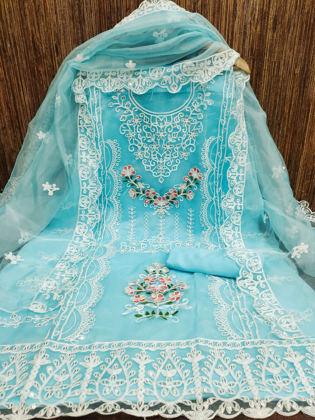 

ZEEPKART Ethnic Motifs Embroidered Unstitched Dress Material, Blue
