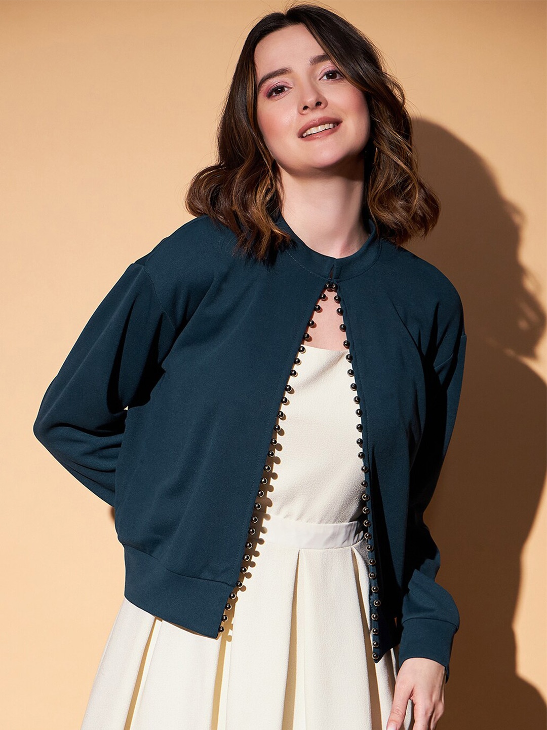 

STYLECAST X KASSUALLY Embellished Open Front Shrug, Teal