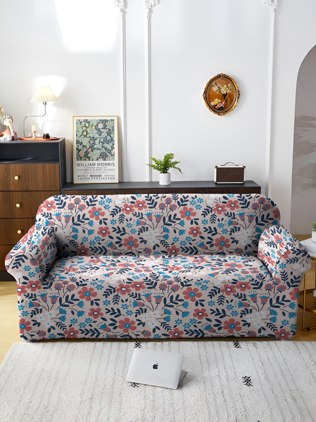 

MULTITEX Multicoloured Printed Polyester 1 Piece Sofa Cover, Beige