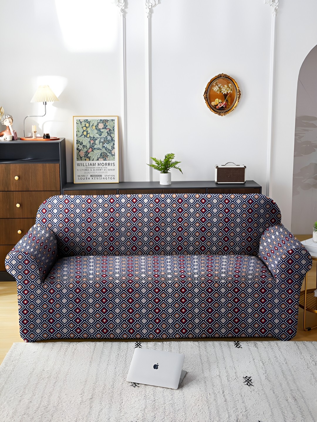 

MULTITEX Blue Printed Polyester 1 Piece Sofa Cover