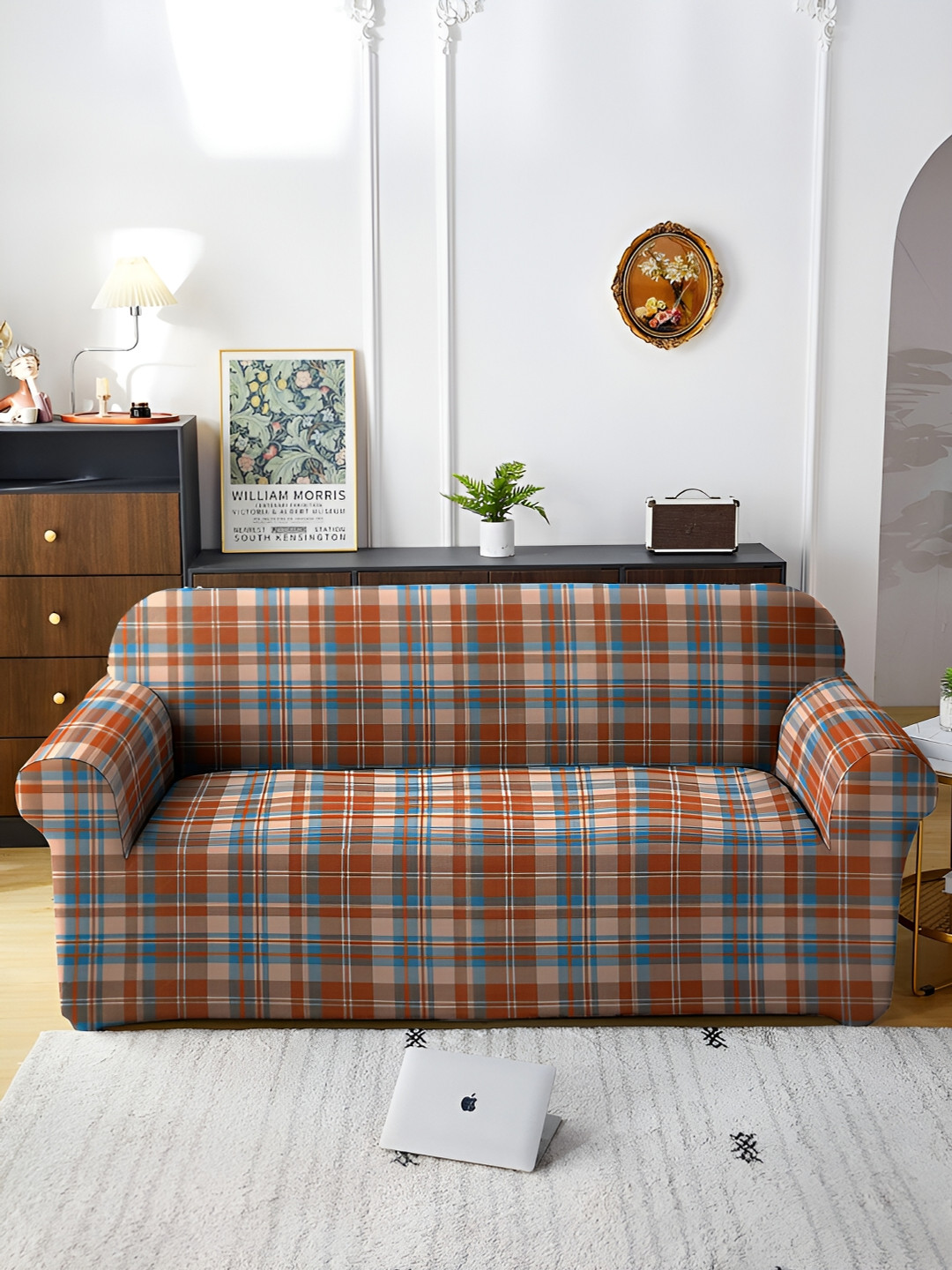 

MULTITEX Rust Printed Polyester 1 Piece Sofa Cover