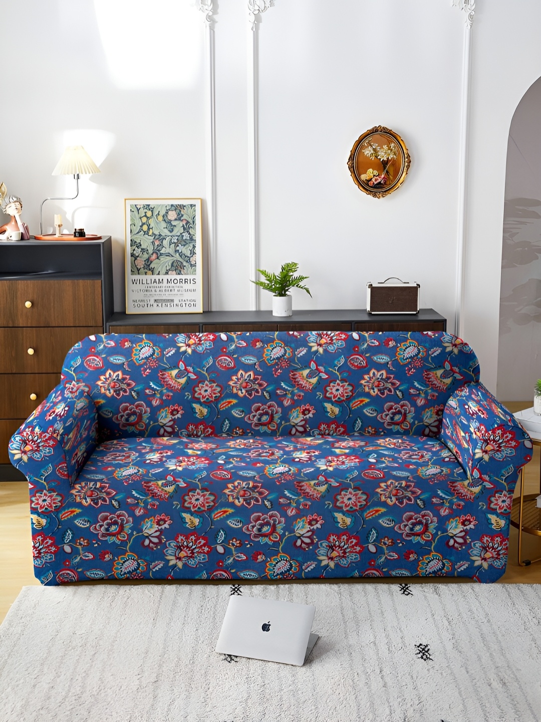 

MULTITEX Navy Blue Printed Polyester 1 Piece Sofa Cover