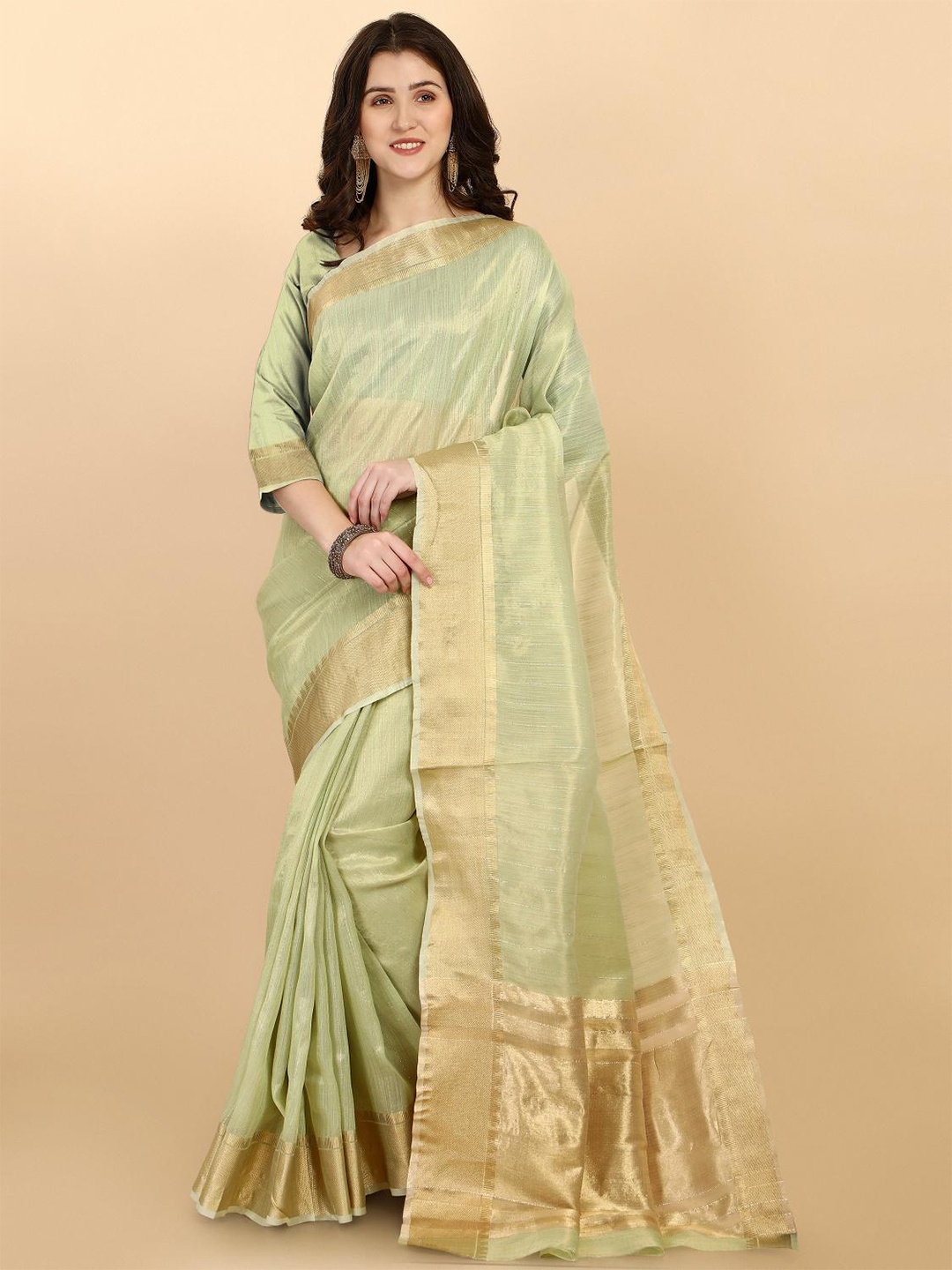 

LIMDO Woven Design Pure Silk Banarasi Saree, Lime green