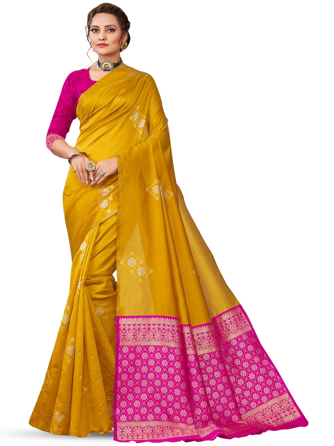 

LIMDO Ethnic Motifs Woven Design Pure Silk Banarasi Saree, Gold