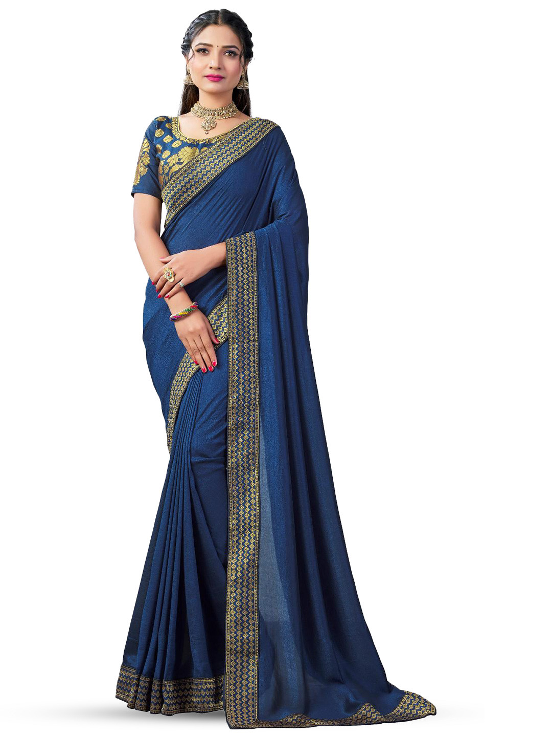 

LIMDO Woven Design Pure Silk Banarasi Saree, Navy blue