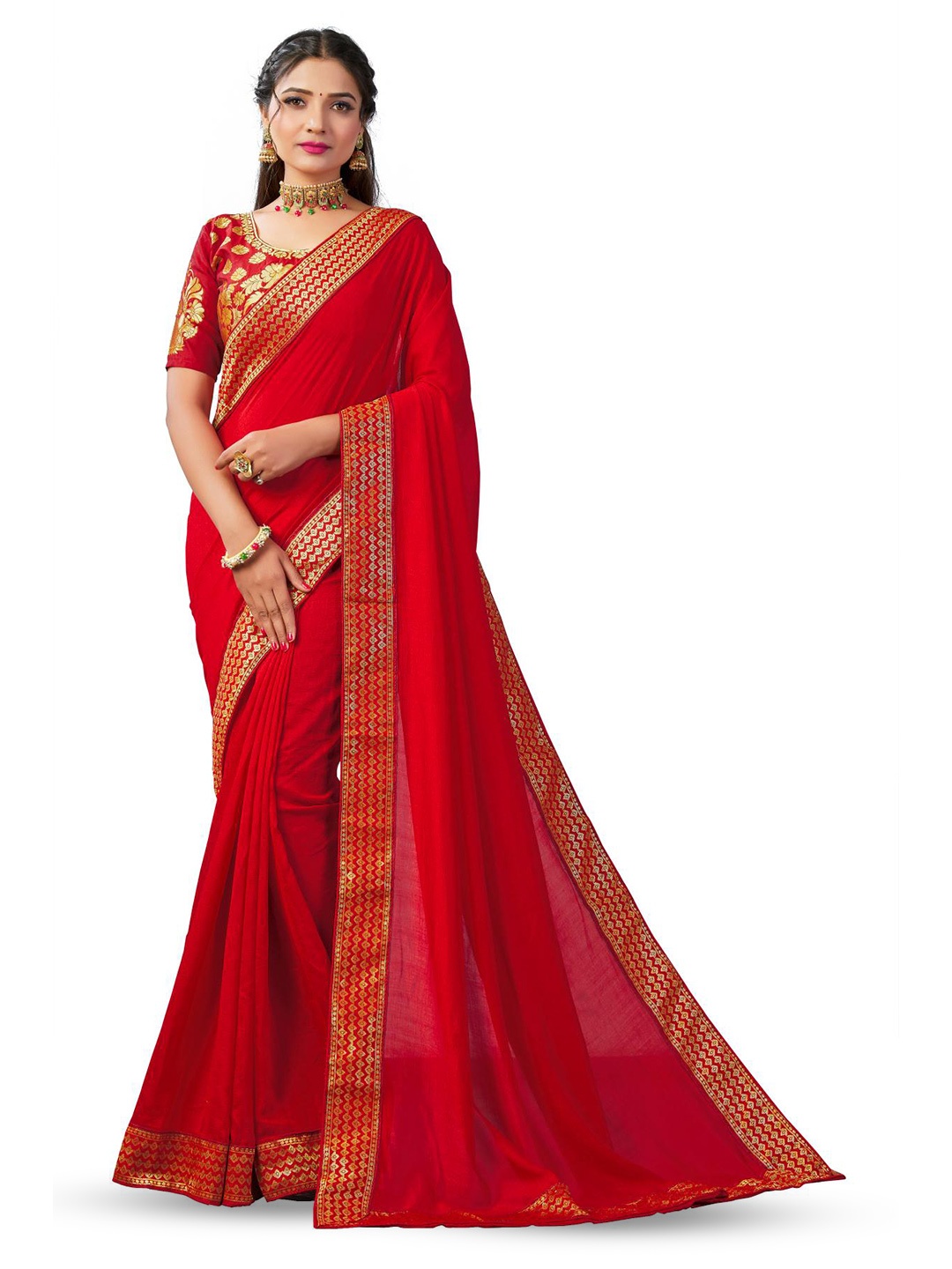 

LIMDO Woven Design Pure Silk Banarasi Saree, Red