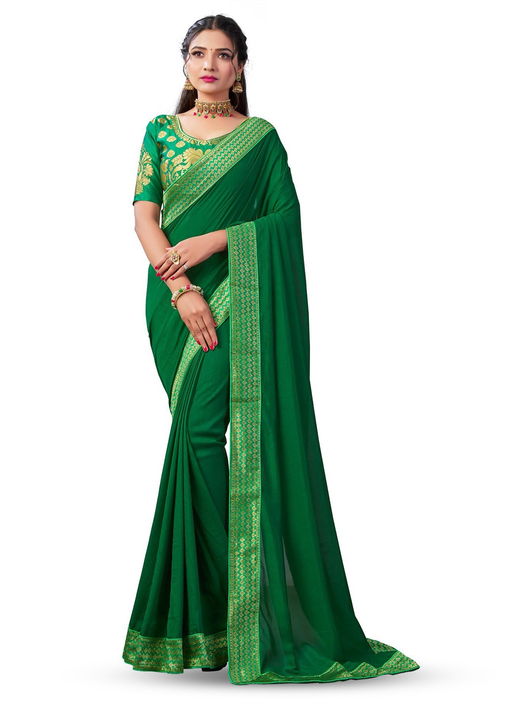 

LIMDO Woven Design Pure Silk Saree, Green