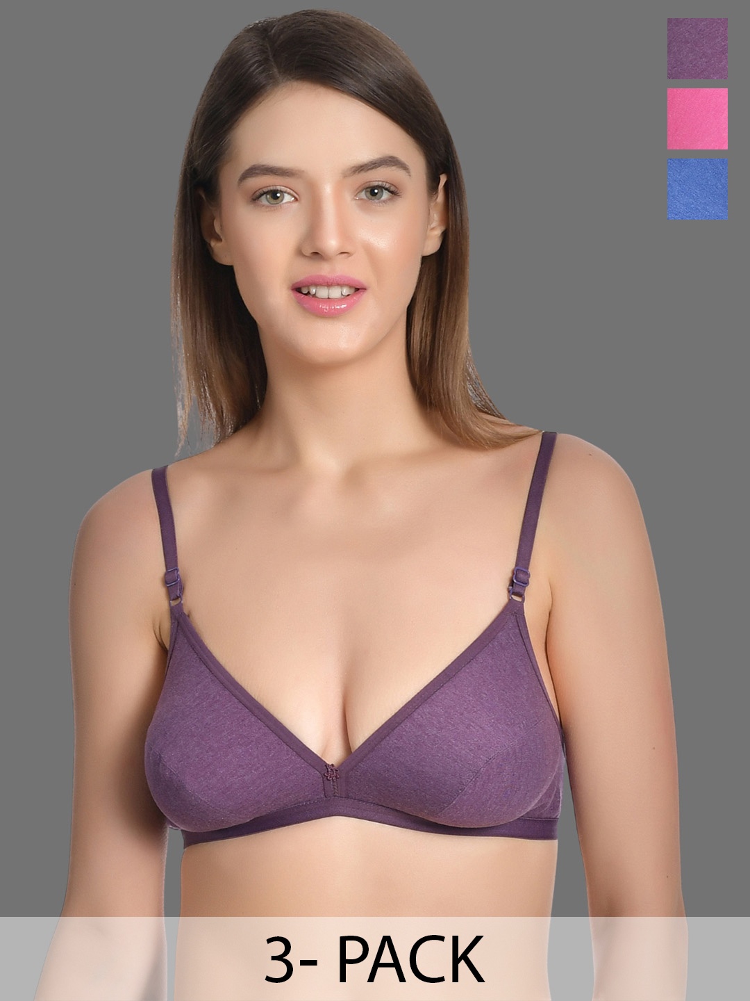 

Aimly Pack Of 3 Low Coverage Non-Padded Cotton Everyday Bras With All Day Comfort, Purple