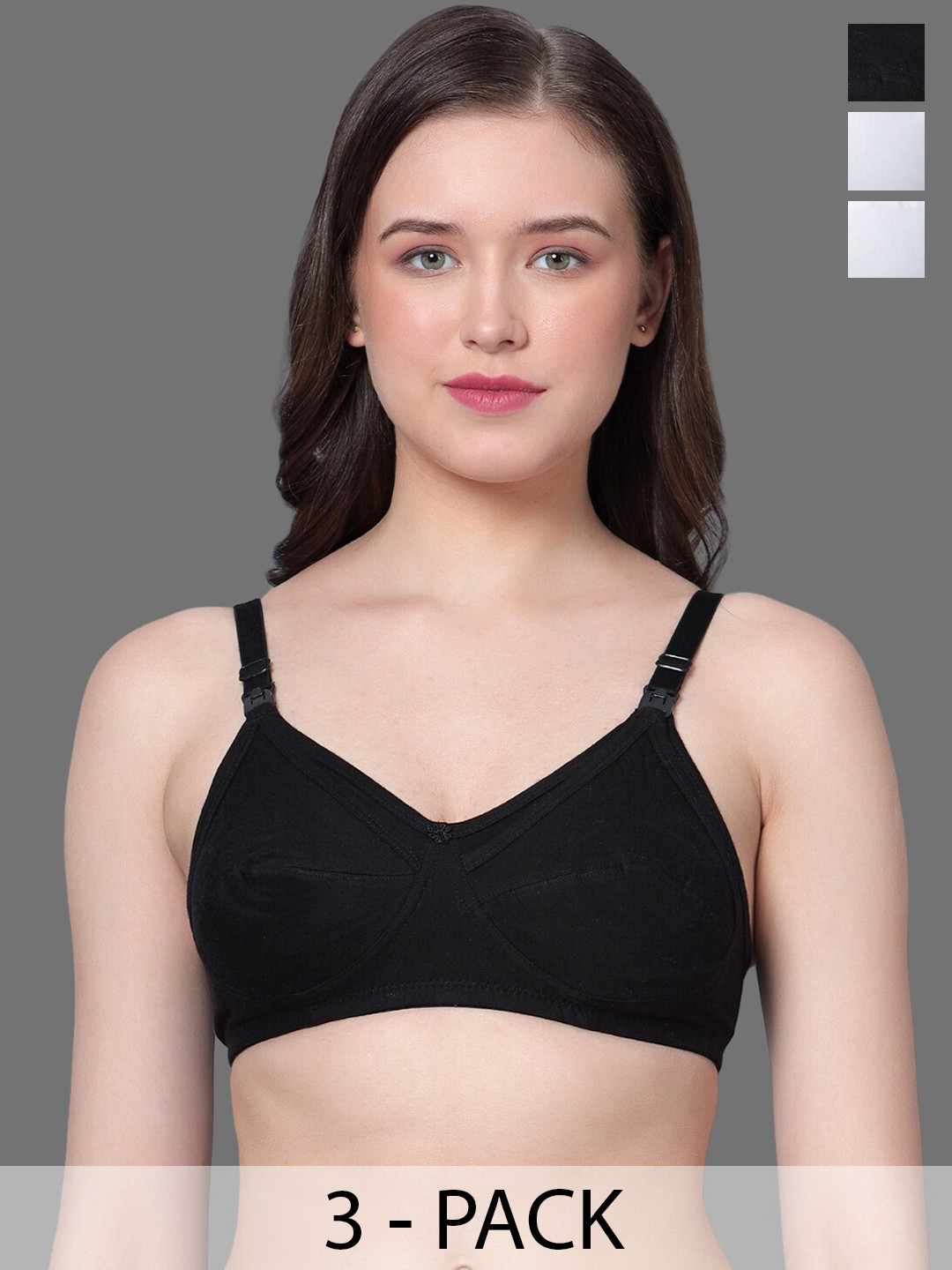 

Aimly Pack Of 3 Half Coverage Cotton Maternity Bra With All Day Comfort, Black
