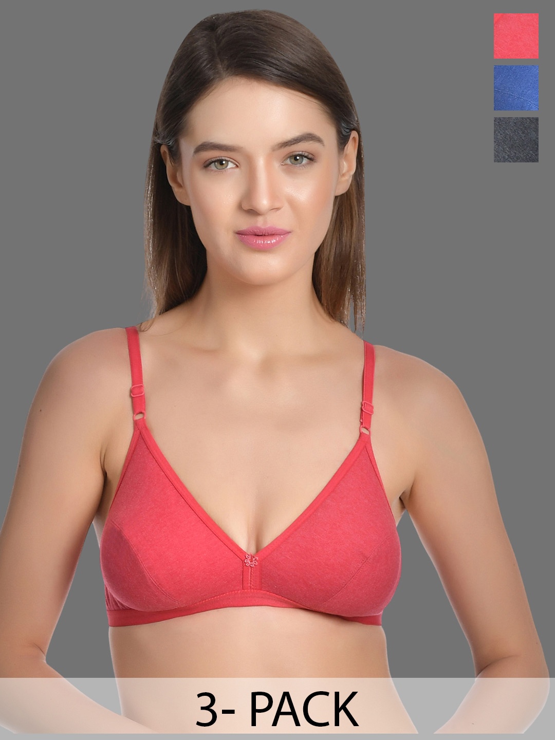 

Aimly Pack Of 3 Low Coverage Non-Padded Cotton Everyday Bras With All Day Comfort, Blue