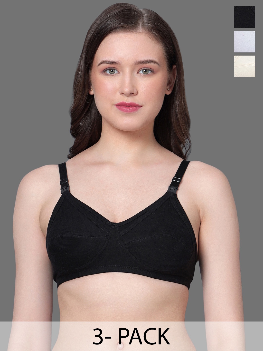 

Aimly Pack Of 3 All Day Comfort Cotton Maternity Bra Half Coverage, White